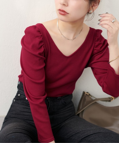 natural couture（ナチュラルクチュール）の「テレコ2WAYプリンセスT（Tシャツ/カットソー・レディース・モカ/ボルドー/ブラック/オフホワイト/ブルー・FREE）」の5枚目の写真