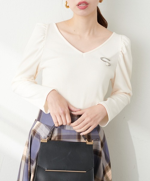 natural couture（ナチュラルクチュール）の「テレコ2WAYプリンセスT（Tシャツ/カットソー・レディース・モカ/ボルドー/ブラック/オフホワイト/ブルー・FREE）」の6枚目の写真