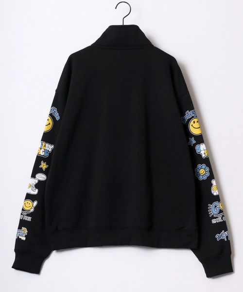 SMILEY FACE(スマイリーフェイス)の「SMILEY FACE/スマイリーフェイス オーバーサイズ 裏起毛 袖プリント ロゴ ワンポイント刺繍 ハーフジップ スウェット トレーナー/レディース メンズ(スウェット・レディース・ブラック/グレー系その他/ブラック系その他2/アッシュグレー/ブラック系その他/ブラック系その他3/スミクロ/グレー系その他2/ネイビー・M/L/LL)」の14枚目の写真