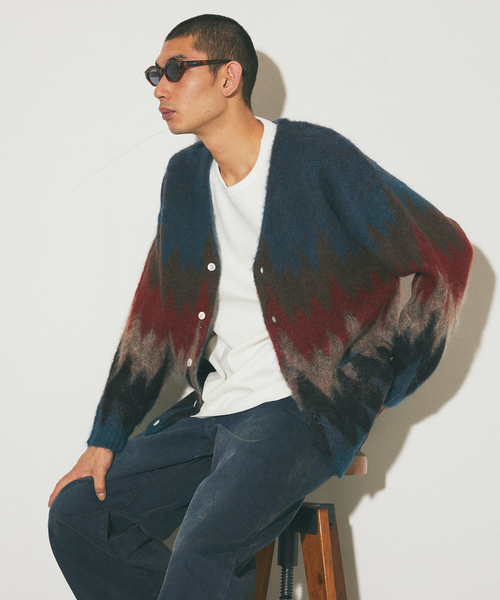 J.S.stead/Stead モヘアカーディガン M メンズ セール】J.S.Homestead / Stead モヘアミックス ジグザグ