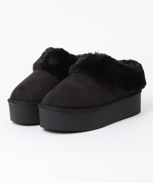 moz（モズ）の「防滑 厚底ムートン風 ブーツ（ブーツ・レディース・キャメル/ブラック・S/M/L/LL）」の2枚目の写真