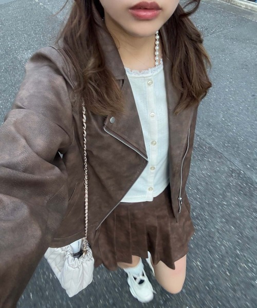 AS KNOW AS plus（アズノゥアズプラス）の「◇レギュラー フェイクレザーライダース　セットアップ可能（ライダースジャケット・レディース・ブラック/グレイッシュベージュ/アイボリー/ブラウン系・FREE）」の19枚目の写真