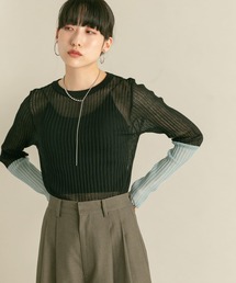 KBF | バイカラーシアーリブニット(ニット/セーター)