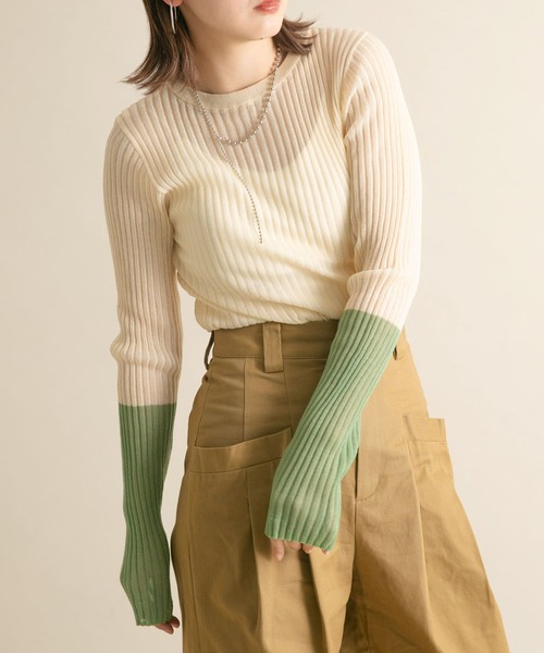 KBF(ケイビーエフ)の「バイカラーシアーリブニット(ニット/セーター・レディース・ブラック系その他/ピンク系その他/ベージュ系その他・ONE)」の3枚目の写真