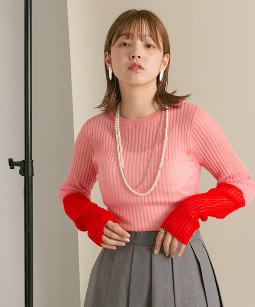 KBF(ケイビーエフ)の「バイカラーシアーリブニット(ニット/セーター・レディース・ブラック系その他/ピンク系その他/ベージュ系その他・ONE)」の7枚目の写真