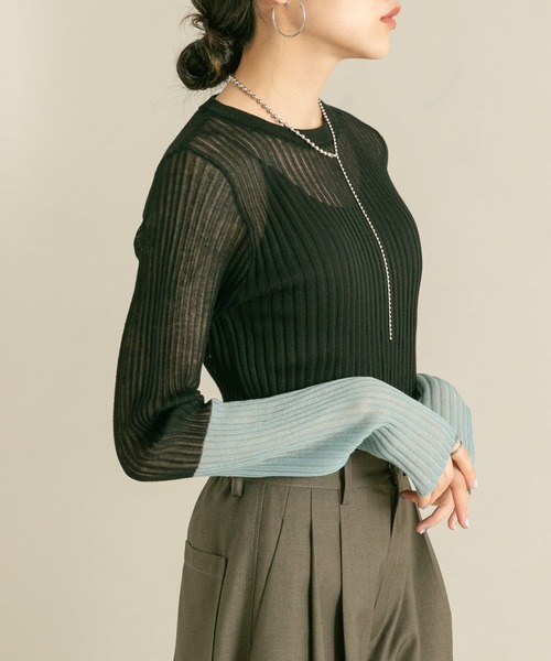 KBF(ケイビーエフ)の「バイカラーシアーリブニット(ニット/セーター・レディース・ブラック系その他/ピンク系その他/ベージュ系その他・ONE)」の13枚目の写真