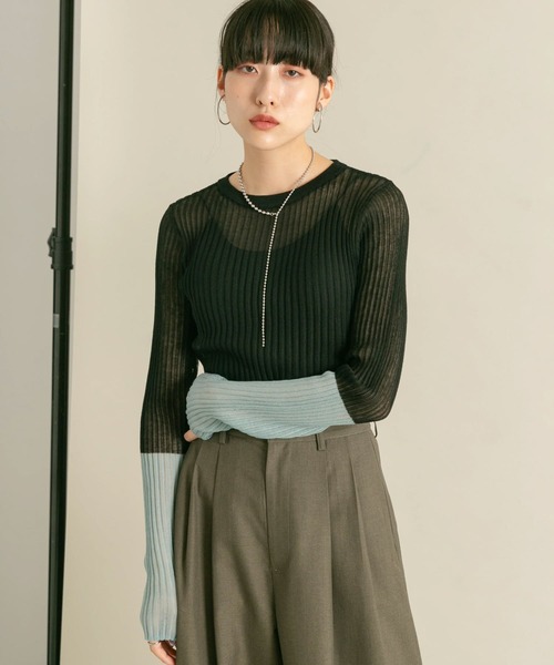 KBF(ケイビーエフ)の「バイカラーシアーリブニット(ニット/セーター・レディース・ブラック系その他/ピンク系その他/ベージュ系その他・ONE)」の14枚目の写真