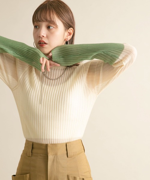 KBF(ケイビーエフ)の「バイカラーシアーリブニット(ニット/セーター・レディース・ブラック系その他/ピンク系その他/ベージュ系その他・ONE)」の20枚目の写真