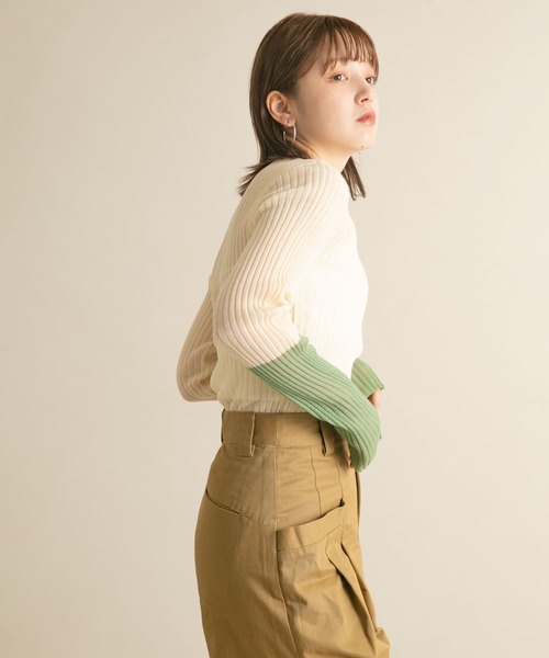 KBF(ケイビーエフ)の「バイカラーシアーリブニット(ニット/セーター・レディース・ブラック系その他/ピンク系その他/ベージュ系その他・ONE)」の22枚目の写真