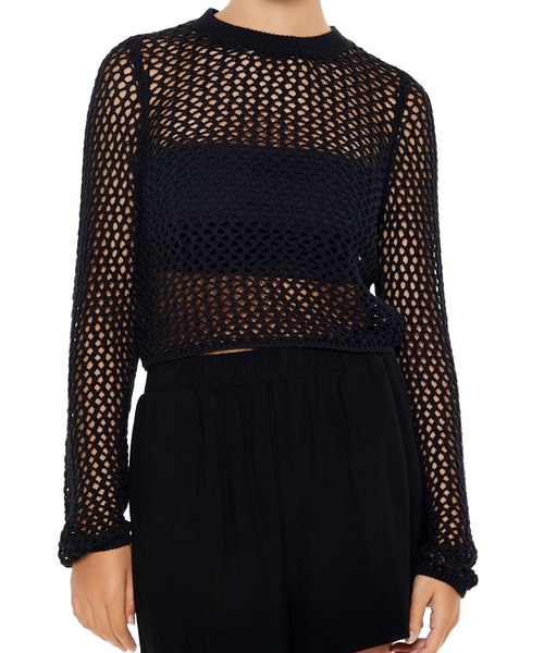 FOREVER 21(フォーエバー トゥエンティーワン)の「クロップドメッシュニットプルオーバー(ニット/セーター・レディース・ブラック/ベージュ・MEDIUM/LARGE)」の2枚目の写真