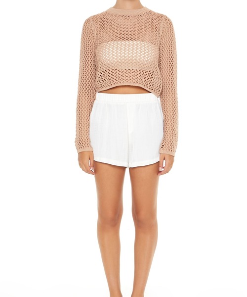 FOREVER 21(フォーエバー トゥエンティーワン)の「クロップドメッシュニットプルオーバー(ニット/セーター・レディース・ブラック/ベージュ・MEDIUM/LARGE)」の4枚目の写真