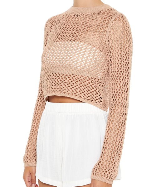 FOREVER 21(フォーエバー トゥエンティーワン)の「クロップドメッシュニットプルオーバー(ニット/セーター・レディース・ブラック/ベージュ・MEDIUM/LARGE)」の5枚目の写真