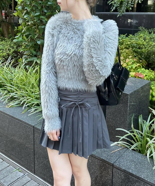 clear（クリア）の「ロングフェザー丸首ニットトップス［大人 カジュアル 着回し力抜群］≪再入荷≫（ニット/セーター・レディース・サックスブルー/ブラック/アイボリー/ラベンダー/モカ/ピンク/レッド/ブラック系その他/グレー/グレイッシュベージュ・F）」の5枚目の写真