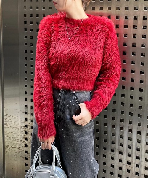 clear（クリア）の「ロングフェザー丸首ニットトップス［大人 カジュアル 着回し力抜群］≪再入荷≫（ニット/セーター・レディース・サックスブルー/ブラック/アイボリー/ラベンダー/モカ/ピンク/レッド/ブラック系その他/グレー/グレイッシュベージュ・F）」の10枚目の写真