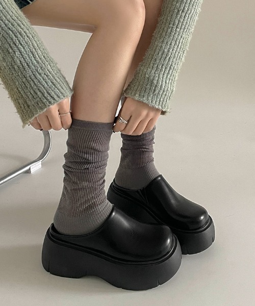 セール】フェイクレザー厚底サボ/クロッグシューズ（その他