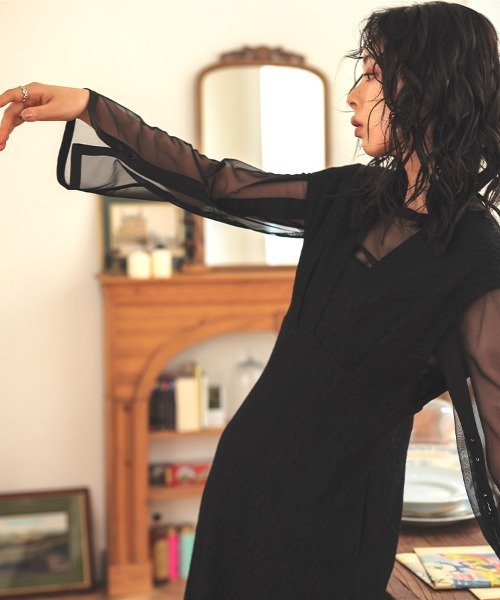 セール】【ANDRESD】V line jacquard dress ジャガードドレス