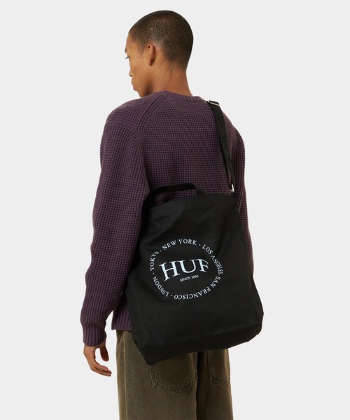 HUF(ハフ)の「FINE PRINT 2WAY TOTE BAG / HUF ハフ トートバッグ A4(トートバッグ・メンズ・ナチュラル/ブラック・ONE SIZE)」の9枚目の写真