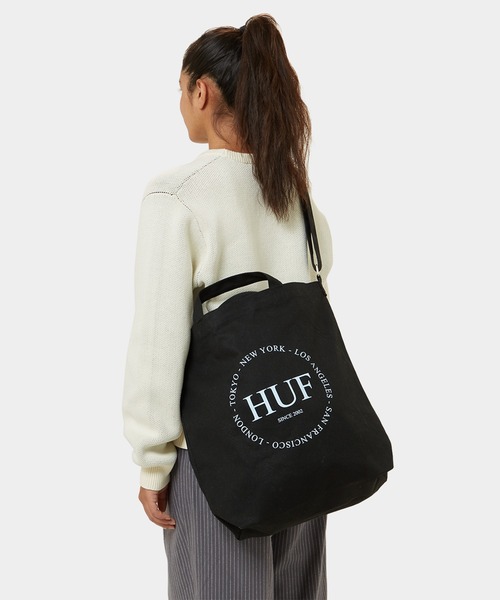 HUF(ハフ)の「FINE PRINT 2WAY TOTE BAG / HUF ハフ トートバッグ A4(トートバッグ・メンズ・ナチュラル/ブラック・ONE SIZE)」の13枚目の写真