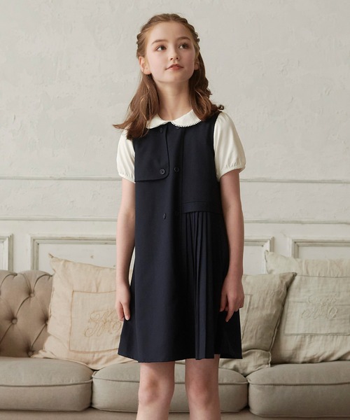 ダブルブレストアシンメトリープリーツワンピース（ワンピース