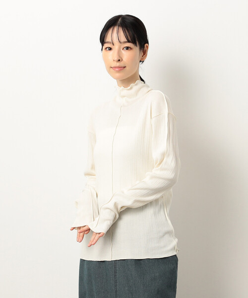 ONIGIRI（オニギリ）の「コットン ランダムリブ　ハイネックＴシャツ（長袖）（Tシャツ/カットソー・レディース・チャコール/イエロー/アイボリー/グリーン・FREE）」の8枚目の写真