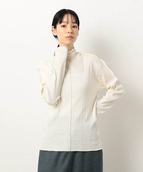 ONIGIRI（オニギリ）の「コットン ランダムリブ　ハイネックＴシャツ（長袖）（Tシャツ/カットソー・レディース・チャコール/イエロー/アイボリー/グリーン・FREE）」の9枚目の写真