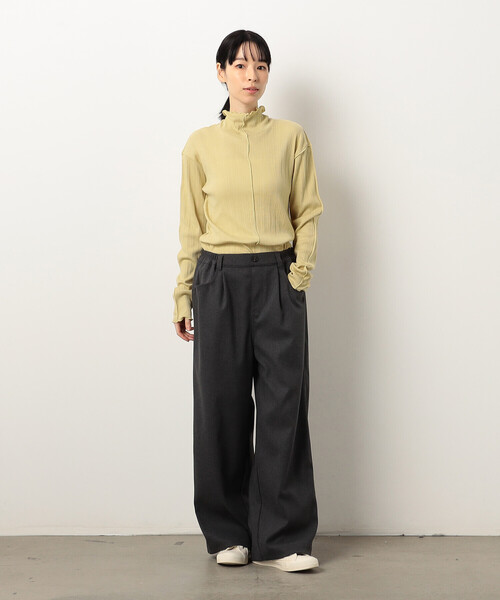 ONIGIRI（オニギリ）の「コットン ランダムリブ　ハイネックＴシャツ（長袖）（Tシャツ/カットソー・レディース・チャコール/イエロー/アイボリー/グリーン・FREE）」の14枚目の写真