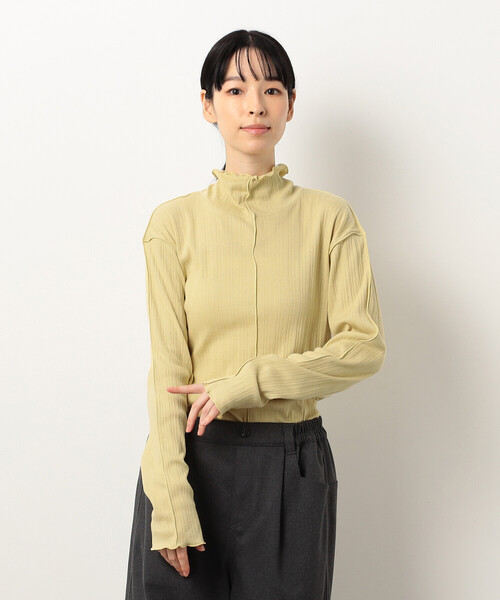 ONIGIRI（オニギリ）の「コットン ランダムリブ　ハイネックＴシャツ（長袖）（Tシャツ/カットソー・レディース・チャコール/イエロー/アイボリー/グリーン・FREE）」の15枚目の写真