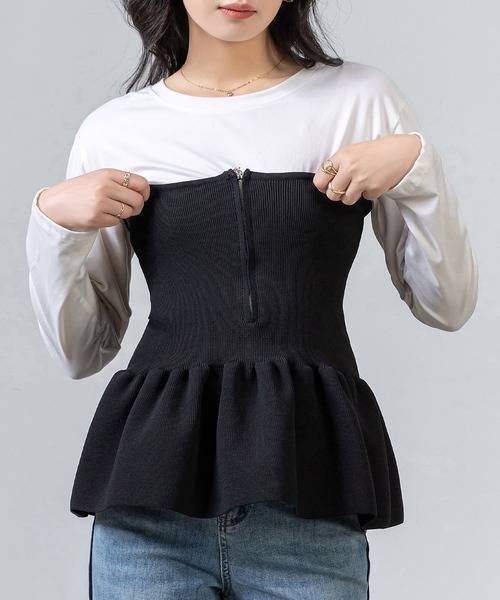 DAY CLOSET(デイ クローゼット)の「レディース 2WAYペプラム切替えニットビスチェ/ベアトップ(チューブトップ・レディース・ブラック/アイボリー・FREE)」の12枚目の写真