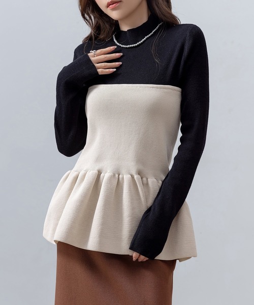 レディース 2WAYペプラム切替えニットビスチェ/ベアトップ（チューブ