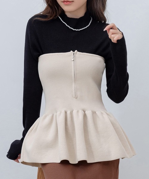 Raisa Knit Top ベアニットペプラムニットTOP レディース 2Wayペプラムニットベアトップ[dh1316] | レディース