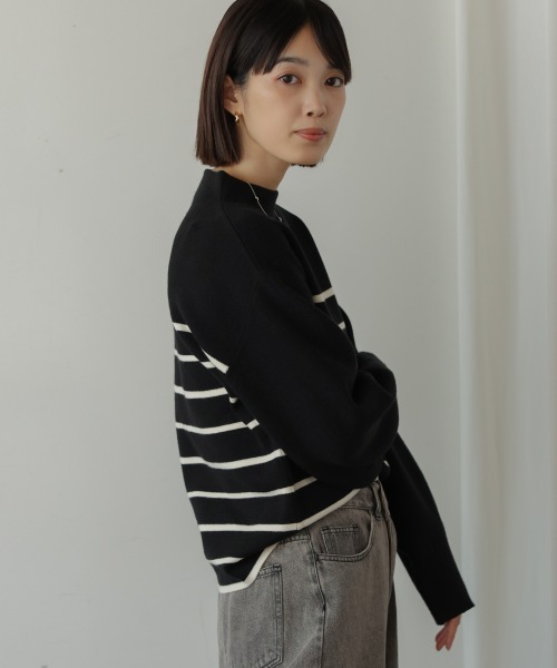 Bou Jeloud(ブージュルード)の「袖バルーンジャガードニットプルオーバー(ニット/セーター・レディース・オフホワイト/ブルー/ブラック/A/B・FREE)」の12枚目の写真