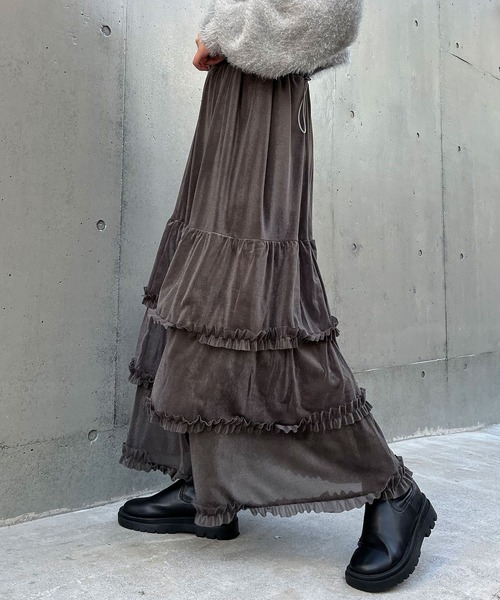 CIAOPANIC（チャオパニック）の「【WEB限定】ベロアチュールティアードスカート（スカート・レディース・グレー/アイボリー/ブラック/ブラウン・FREE）」の17枚目の写真