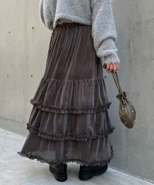 CIAOPANIC（チャオパニック）の「【WEB限定】ベロアチュールティアードスカート（スカート・レディース・グレー/アイボリー/ブラック/ブラウン・FREE）」の18枚目の写真
