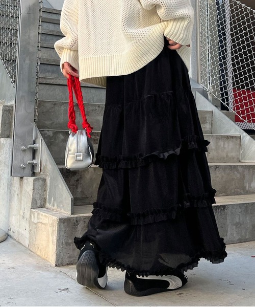 CIAOPANIC（チャオパニック）の「【WEB限定】ベロアチュールティアードスカート（スカート・レディース・グレー/アイボリー/ブラック/ブラウン・FREE）」の12枚目の写真