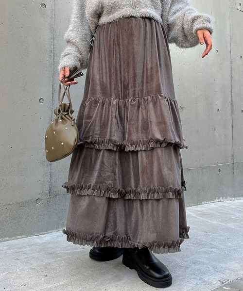 CIAOPANIC（チャオパニック）の「【WEB限定】ベロアチュールティアードスカート（スカート・レディース・グレー/アイボリー/ブラック/ブラウン・FREE）」の16枚目の写真