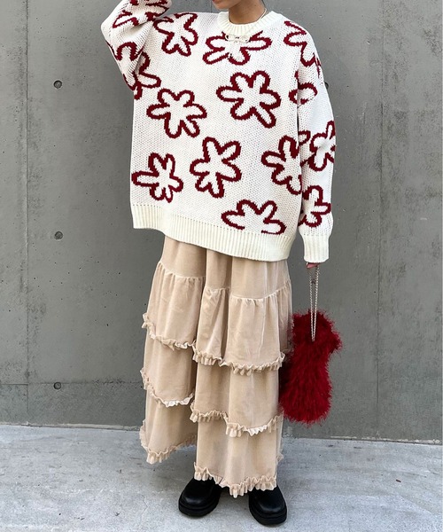 CIAOPANIC（チャオパニック）の「【WEB限定】ベロアチュールティアードスカート（スカート・レディース・グレー/アイボリー/ブラック/ブラウン・FREE）」の8枚目の写真