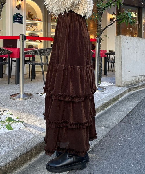 ベロア チュール ティアードドレス (W302BK) ベロア チュール ティアードドレス（W302BK）