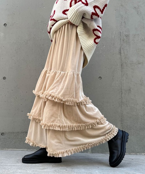 CIAOPANIC（チャオパニック）の「【WEB限定】ベロアチュールティアードスカート（スカート・レディース・グレー/アイボリー/ブラック/ブラウン・FREE）」の6枚目の写真