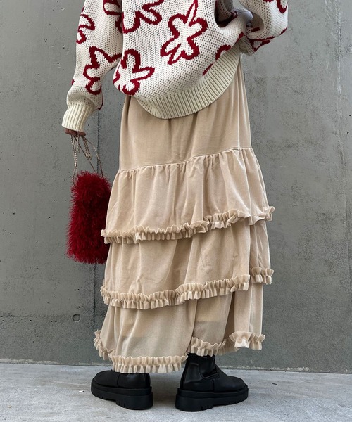 CIAOPANIC（チャオパニック）の「【WEB限定】ベロアチュールティアードスカート（スカート・レディース・グレー/アイボリー/ブラック/ブラウン・FREE）」の7枚目の写真