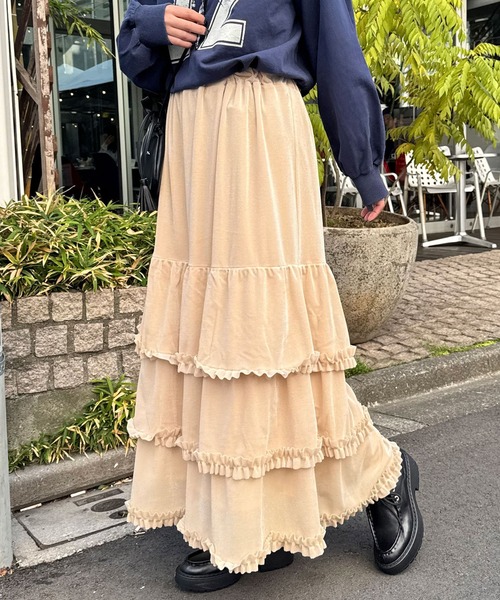 CIAOPANIC（チャオパニック）の「【WEB限定】ベロアチュールティアードスカート（スカート・レディース・グレー/アイボリー/ブラック/ブラウン・FREE）」の5枚目の写真