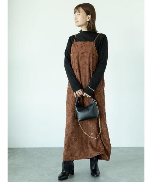 Lugnoncure（ルノンキュール）の「◎モールジャカードキャミワンピース（ワンピース・レディース・ブラウン/ブラック・F）」の4枚目の写真