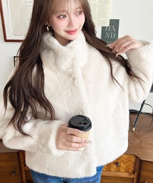 スタンドカラーレオパード柄ファーブルゾン