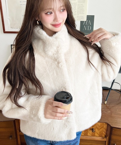 スタンドカラーレオパード柄ファーブルゾン（ブルゾン）｜LOULOU