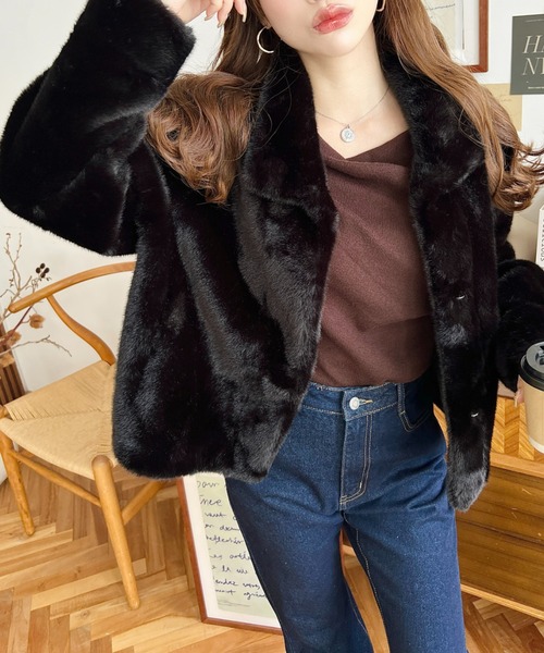 スタンドカラーレオパード柄ファーブルゾン（ブルゾン）｜LOULOU