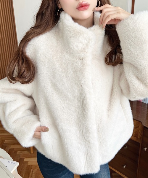 スタンドカラーレオパード柄ファーブルゾン（ブルゾン）｜LOULOU