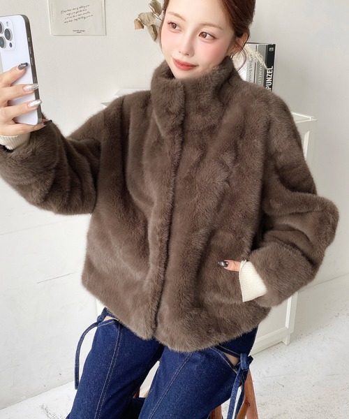 LOULOU select(ルルセレクト)の「スタンドカラーレオパード柄ファーブルゾン(ブルゾン・レディース・ブラウン/レオパード/アイボリー/ブラック・M/FREE)」の11枚目の写真