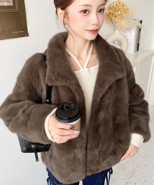 LOULOU select(ルルセレクト)の「スタンドカラーレオパード柄ファーブルゾン(ブルゾン・レディース・ブラウン/レオパード/アイボリー/ブラック・M/FREE)」の12枚目の写真