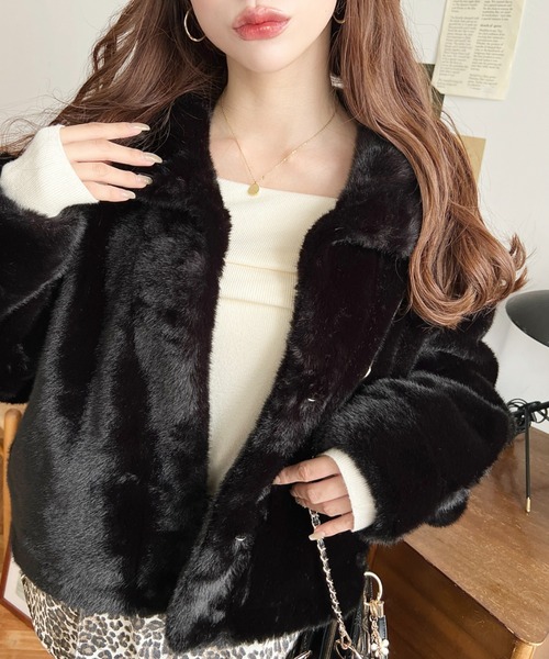 LOULOU select(ルルセレクト)の「スタンドカラーレオパード柄ファーブルゾン(ブルゾン・レディース・ブラウン/レオパード/アイボリー/ブラック・M/FREE)」の9枚目の写真