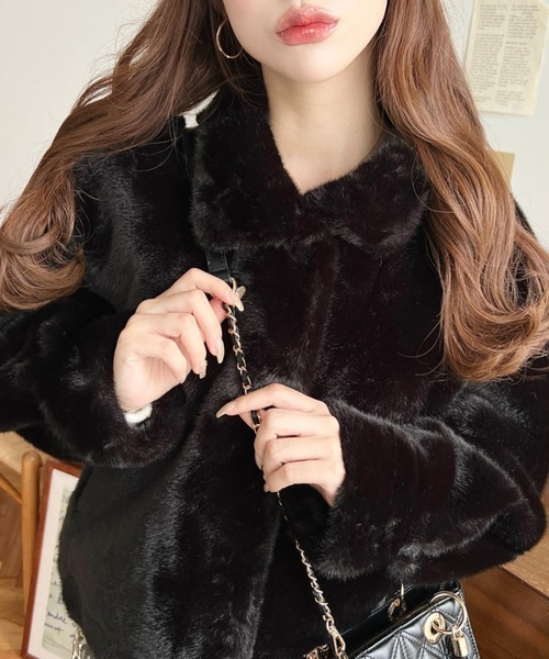 LOULOU select(ルルセレクト)の「スタンドカラーレオパード柄ファーブルゾン(ブルゾン・レディース・ブラウン/レオパード/アイボリー/ブラック・M/FREE)」の7枚目の写真
