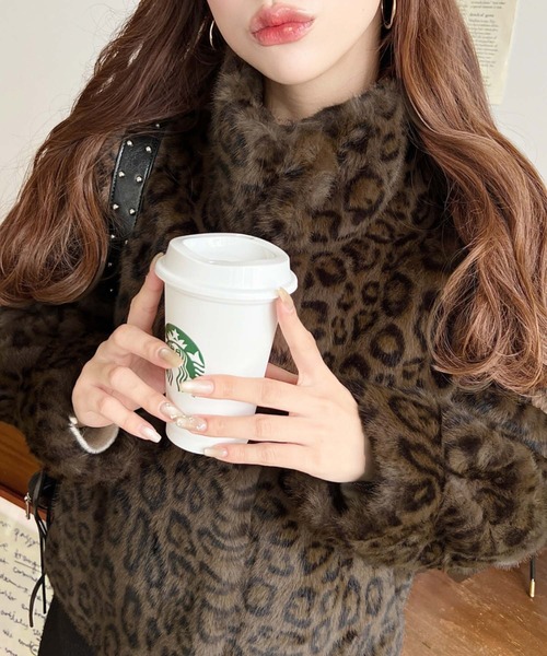 スタンドカラーレオパード柄ファーブルゾン（ブルゾン）｜LOULOU